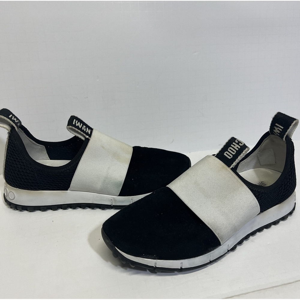 Jimmy Choo Women's White/Black Slip On Mesh Athletic Shoes EU 37.5 US 7.5